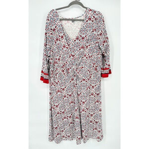 Lands End Floral Knot Front Dress Long Sleeve VNeck Casual Everyday Dress 2X